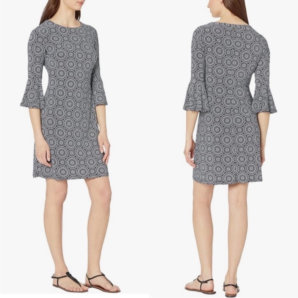 Elegant Blue and  White Patterned Dress